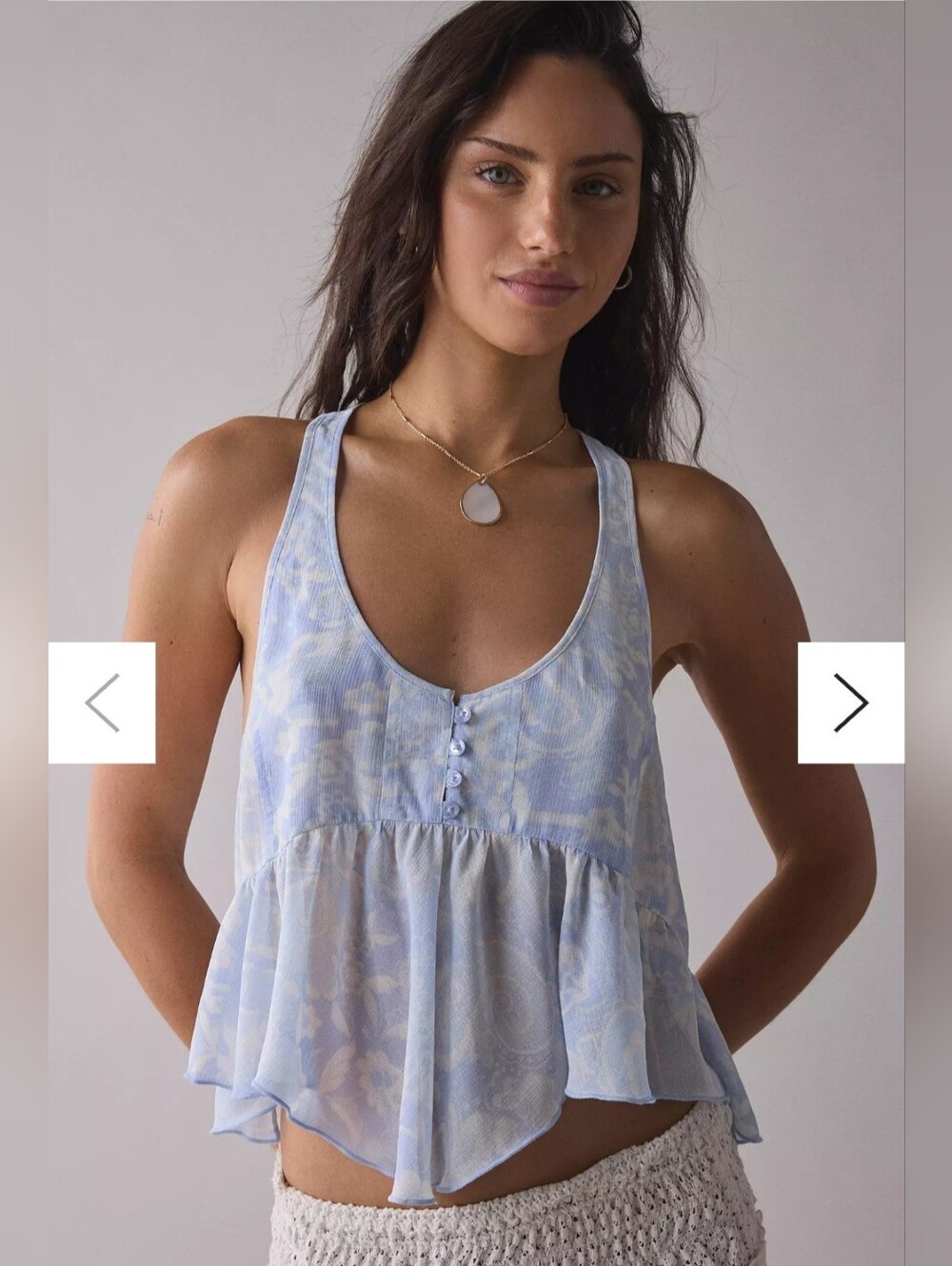 Urban Outfitters Light Blue Paisley Ruffle Tank Top - Women's